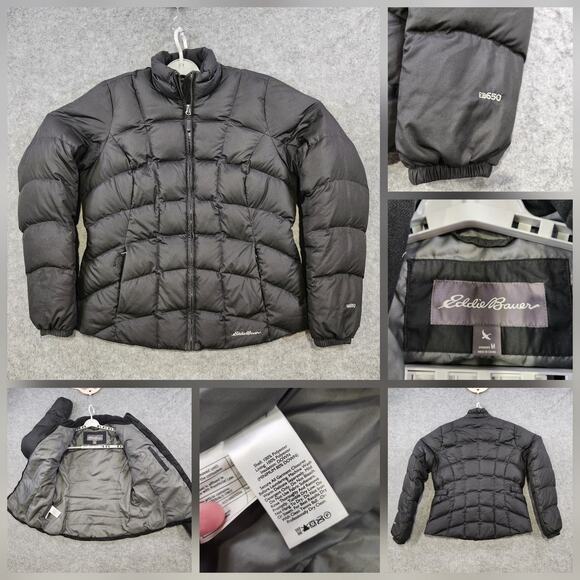 Eddie Bauer Jacket Womens Medium Black EB650 Down Puffer Insulated Winter Coat - Picture 1 of 16